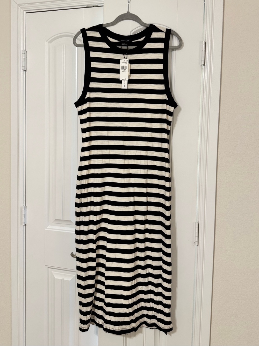 Sanctuary Black and White Striped Sleeveless Midi Dress